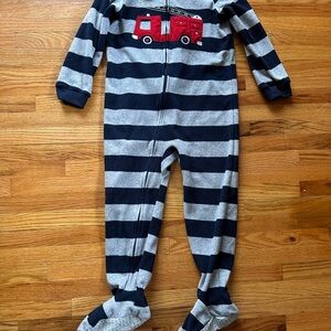 Carter's Black and Gray Striped Pajamas with Fire Truck